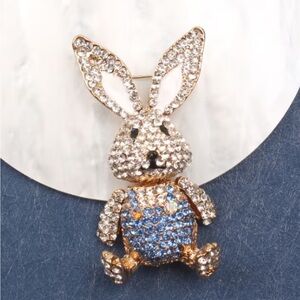 Gold and Blue Bunny Brooch